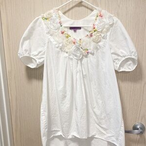 Donna Hsu Floral Size 9 Women’s White Blouse